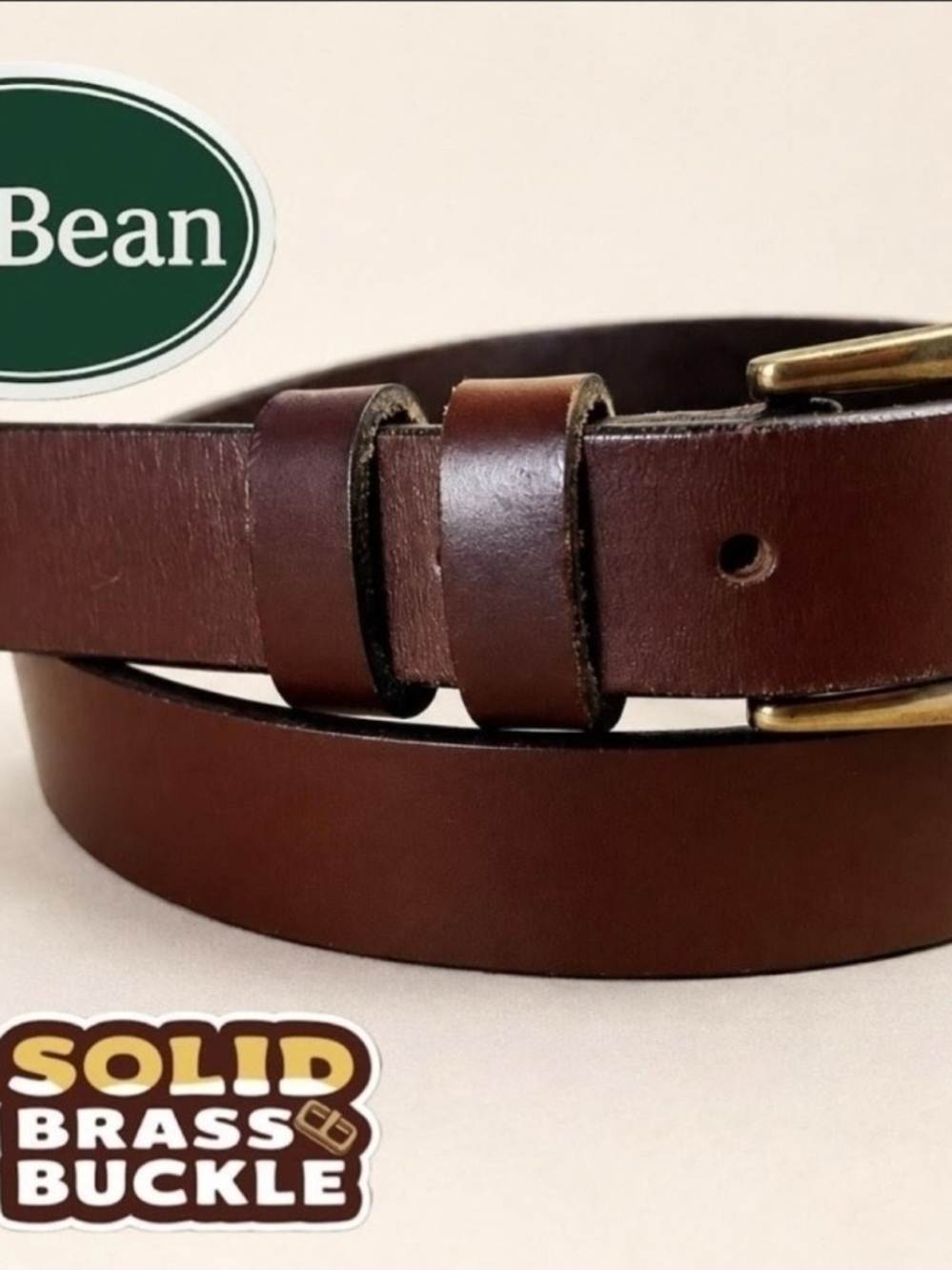 L.L. Bean Classic Leather Belt in Brown - Solid Brass Buckle Size S